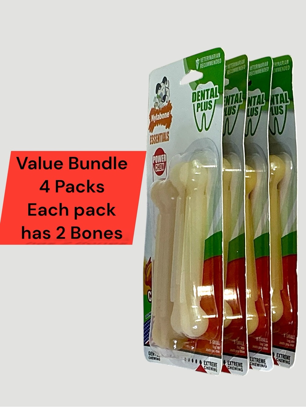 Nylabone Dog Dental Essentials Power Chew Toys Made In USA Chicken Flavor 4 PC - Picture 7 of 16